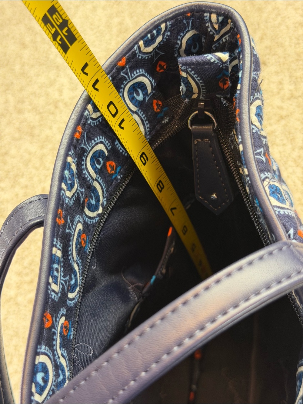 Vera Bradley Trimmed Small Vera Tote Bag in "Marrakesh Motifs" Pattern Blue - Picture 15 of 15